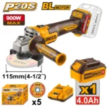 Polizor unghiular 115mm cu acumulator 20V/1*4Ah 900W  INDUSTRIAL INGCO CAGLI261521