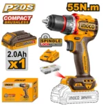 Аккумуляторный шуруповерт и дрель 1*2.0 Ач 55Нм INGCO CDLI205582