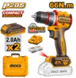 Masina de insurubat si gaurit cu  acumulator 2*2Ah  66N.m INDUSTRIAL  INGCO CDLI20668