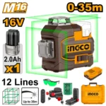 Nivela laser multi-linie 0-35m  verde  cu acumulator 1*2,0Ah 16V INGCO HLL301201