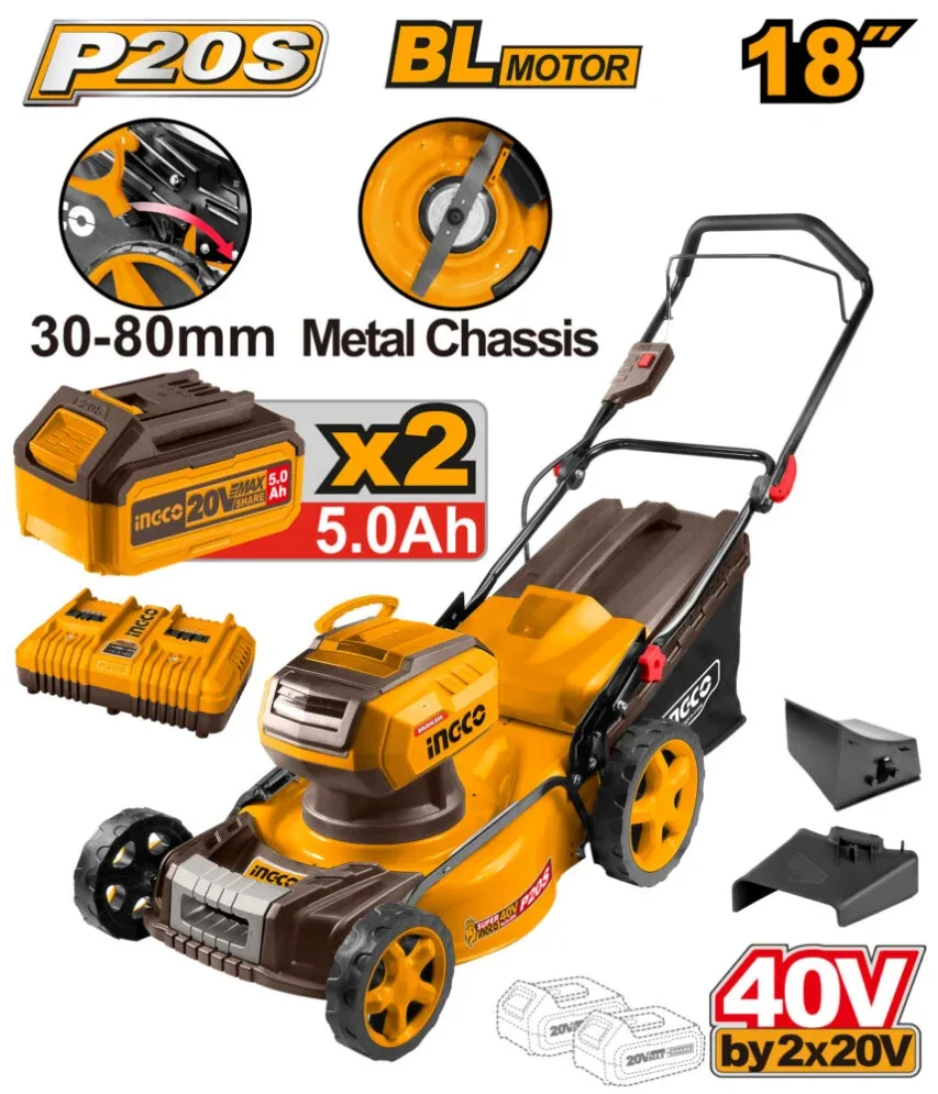 Masina de tuns iarba cu acumulator 2*5.0Ah 18'' 40V 60L  INGCO LMLI20186