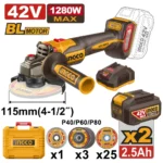 Polizor unghiular cu acumulator 42V/2*2.5Ah 1280W INGCO CAGLI4128112