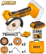 Mini polizor unghiular cu acumulator 20V/1*2,0Ah INGCO CAGLI76012