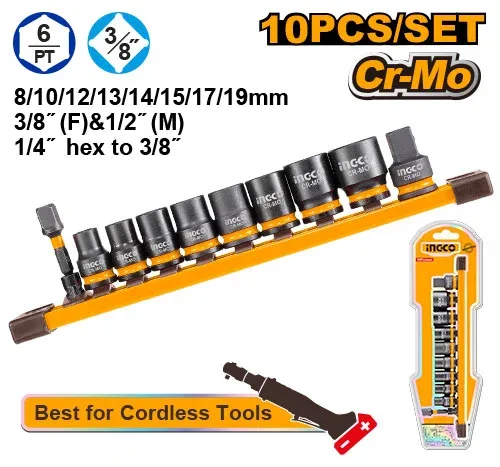 HKISSD38104 Set cap cheie tubulara 8-19mm 3/8'' impact lung 10buc. INGCO HKISSD38104 - imagine 1