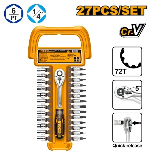 HKTS14271 Set cap cheie tubulara 1/4'' 27buc INGCO HKTS14271 — изображение 1