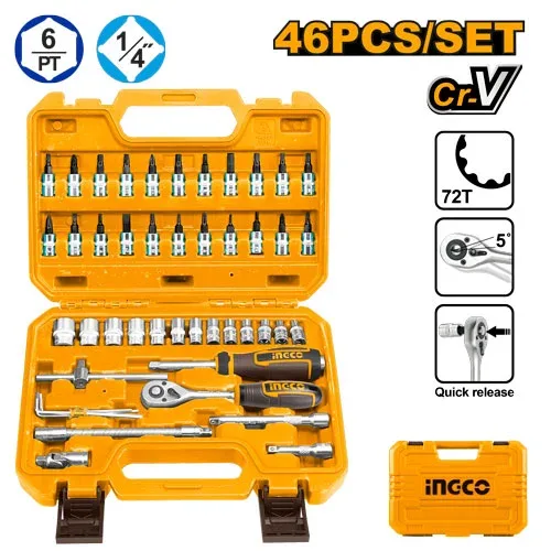 HKTS14462 Set universal de scule și duze 1/4” 46buc INGCO HKTS14462 - imagine 1