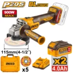 Polizor unghiular cu acumulator 20V/2*4.0Ah 115mm 900W  INGCO CAGLI261522
