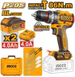 Masina de insurubat si gaurit cu  acumulator 20V/2*4Ah  86N.m INDUSTRIAL  INGCO CIDLI208682