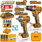 Set din 2 scule cu acumulator 20V/2*2.0Ah INGCO CKLI20286