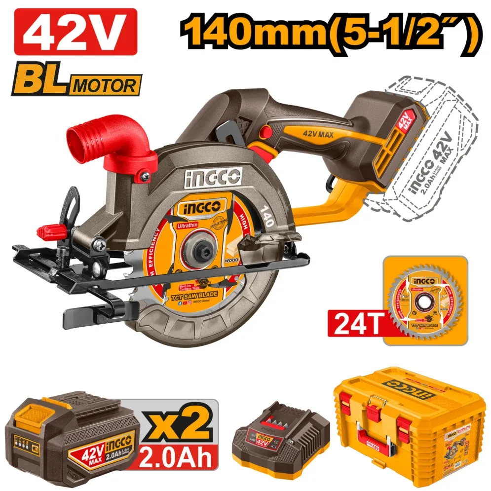 Fierăstrău circular cu acumulator 42V/2*2.0Ah 140 mm CSLI4214012 INGCO