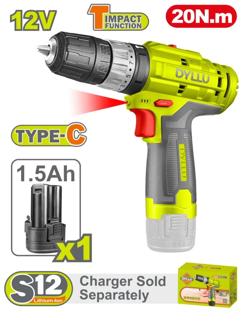 DTCDS540 Mașină de găurit-înșurubat cu impact pe acumulator Li-Ion 12V/1*1.5Ah DYLLU DTCDS540 — изображение 1