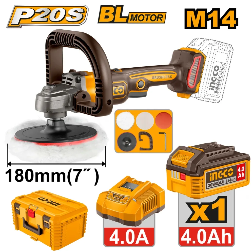Masina de lustruit 180mm cu  acumulator  20V/1*4.0Ah INGCO APLI20188
