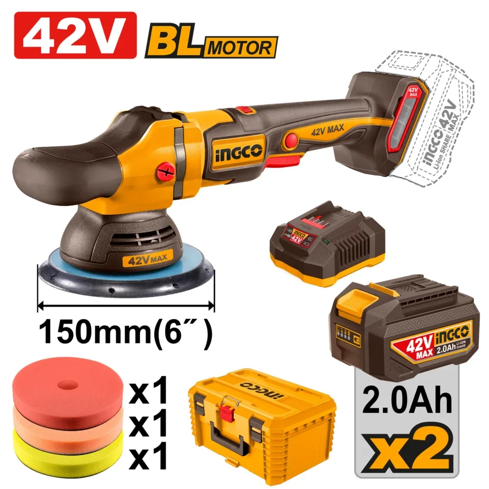Mașină de lustruit 150mm cu acumulator 42V/2*2,0Ah INDUSTRIAL INGCO APLI42152
