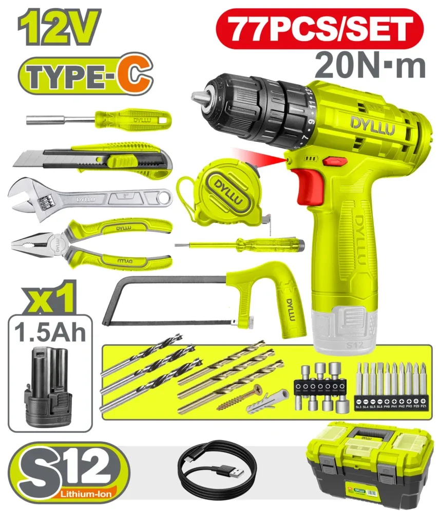 DTDT1B77 Set de scule si unelte masina insurubat 12.0V 1.5Ah 77buc. DYLLU DTDT1B77 — изображение 1