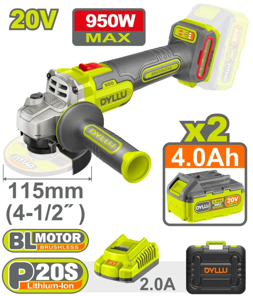 Polizor unghiular 115mm cu acumulator  2*4.0Ah  950W DYLLU DTLAP5322