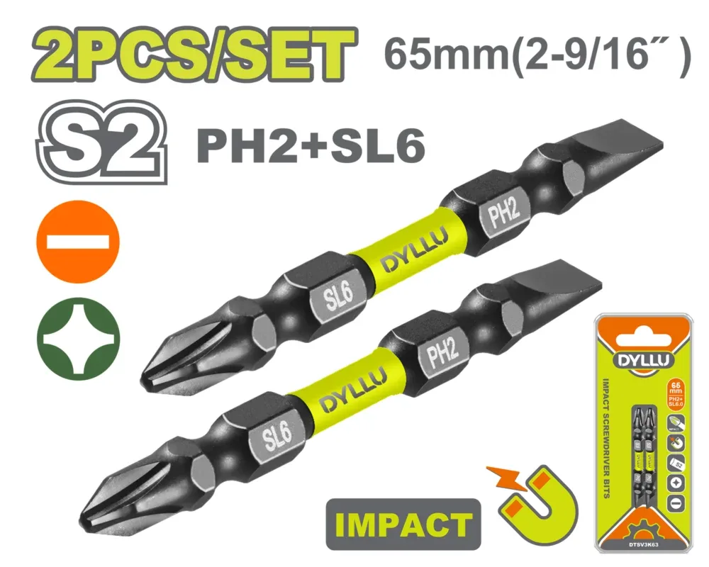 Set de biți 65mm PH2+SL6 2buc. DYLLU DTSV3K63