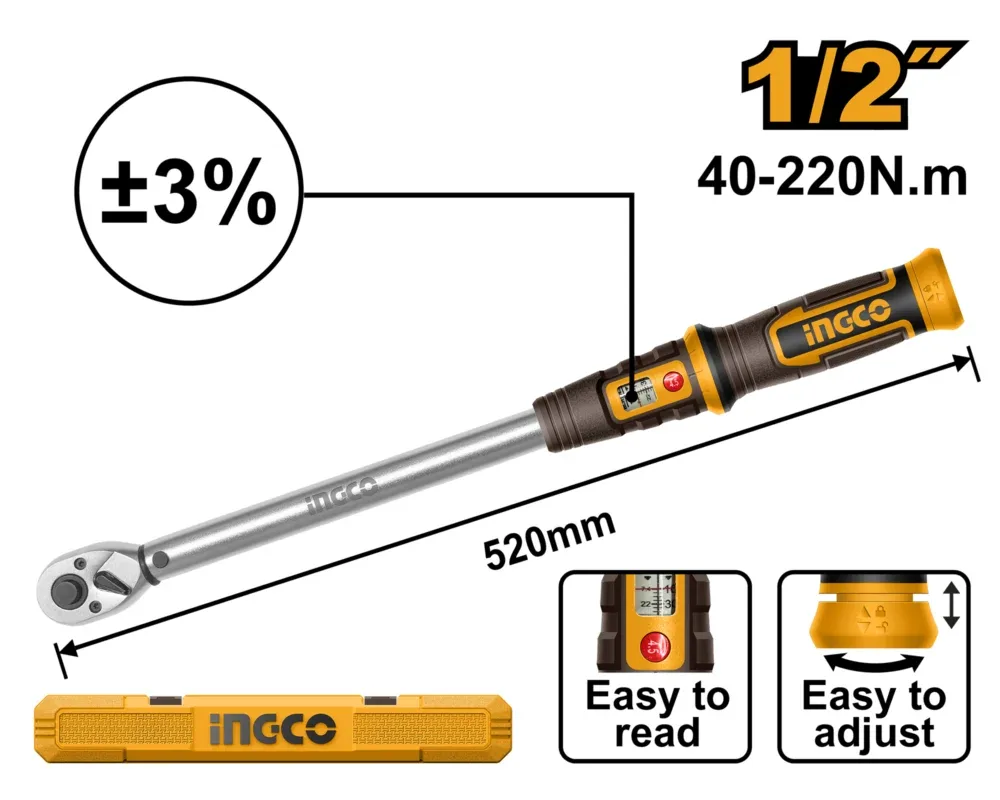 HPTW1220N8 Cheie cu clichet cu dinamometru 1/2 INGCO HPTW1220N8 — изображение 1