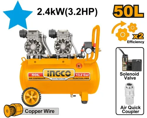 Compresor fara ulei INGCO ACS224501 2x1200W 50L