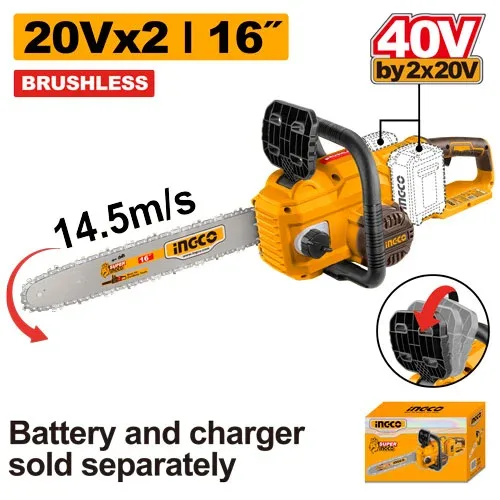Fierăstrău cu lanț Li-Ion INDUSTRIAL 16" CGSLI40168 INGCO (fara acumulator)