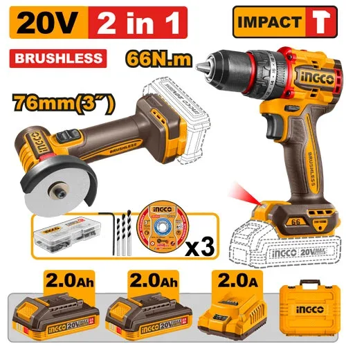 Set din 2 scule cu acumulator 20V/2*2.0Ah INGCO CKLI20255