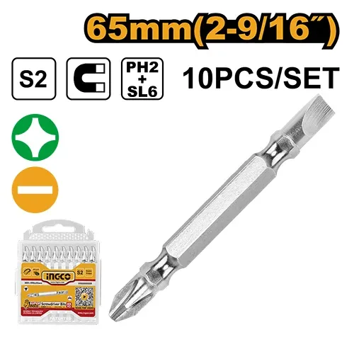 Bita bilaterală PH2+SL6 65mm pe bucata INGCO SDB21HL133