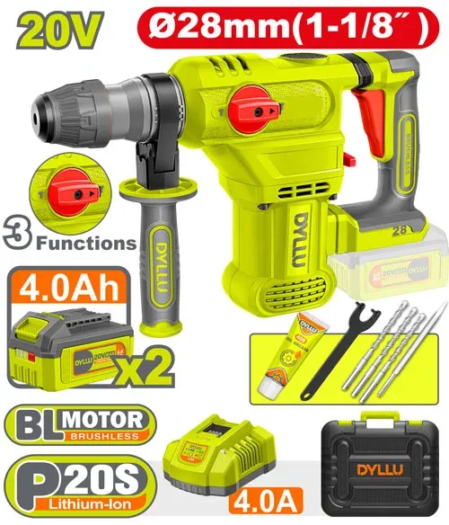 Ciocan rotopercutor cu acumulator 20V/2*4.0Ah 28mm DYLLU DTLM2B286