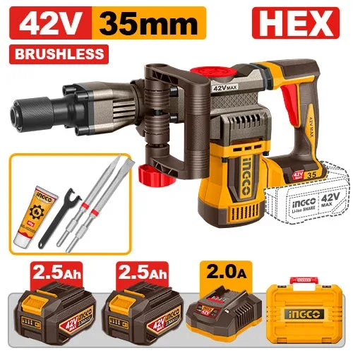 Ciocan demolator cu acumulator 42V/2*2.5Ah INDUSTRIAL INGCO CDBLI423582