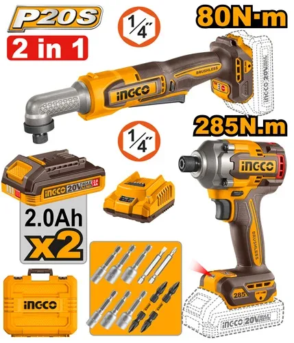 Set din 2 scule cu acumulator 20V/2*2.0Ah  INGCO COSLI260296