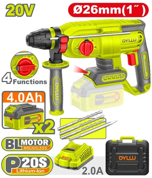 Ciocan rotopercutor cu acumulator 20V/2*4.0Ah 26mm DYLLU DTLM252682