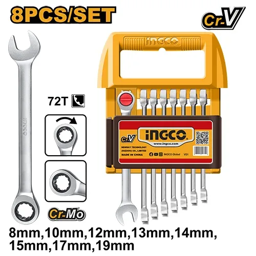 Set chei combinate cu clinchet  8 buc INGCO  HKSPAR2082