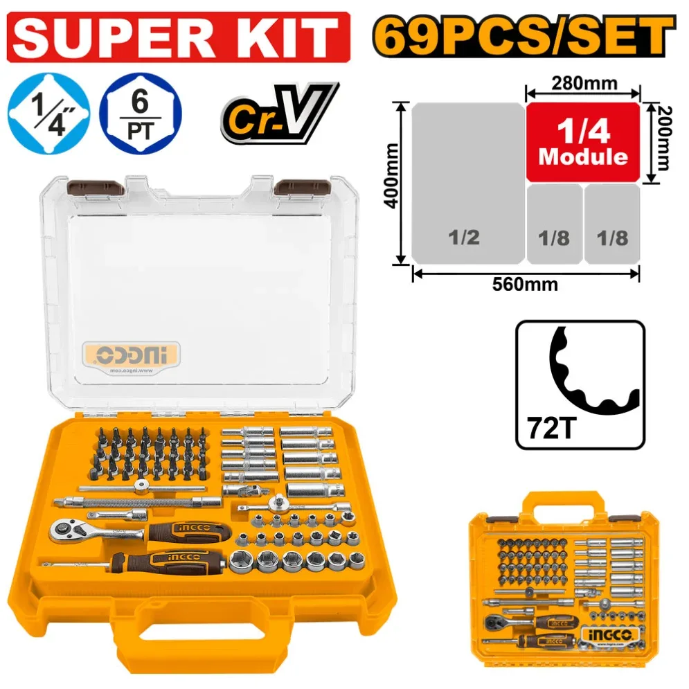Set universal de scule și duze 69buc INGCO HKTS14696