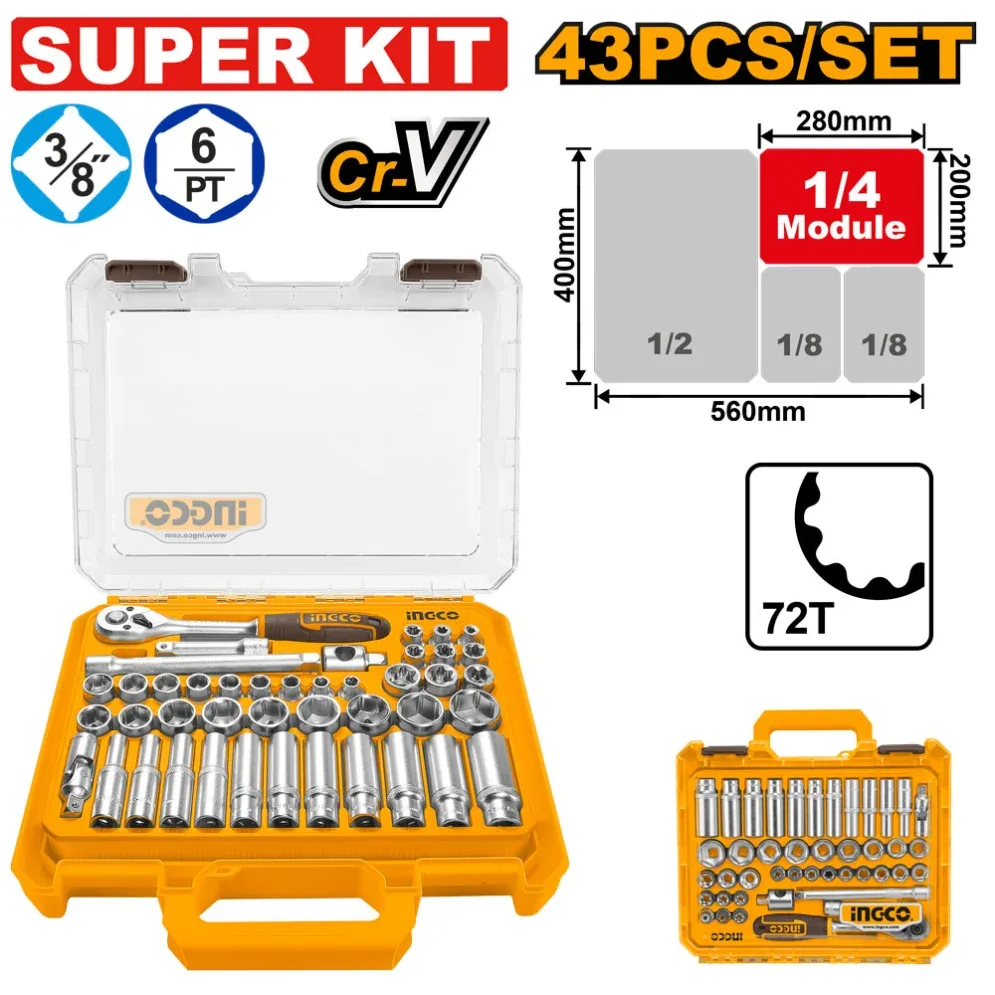 Set de capuri tubulare 43 buc INGCO HKTS38436
